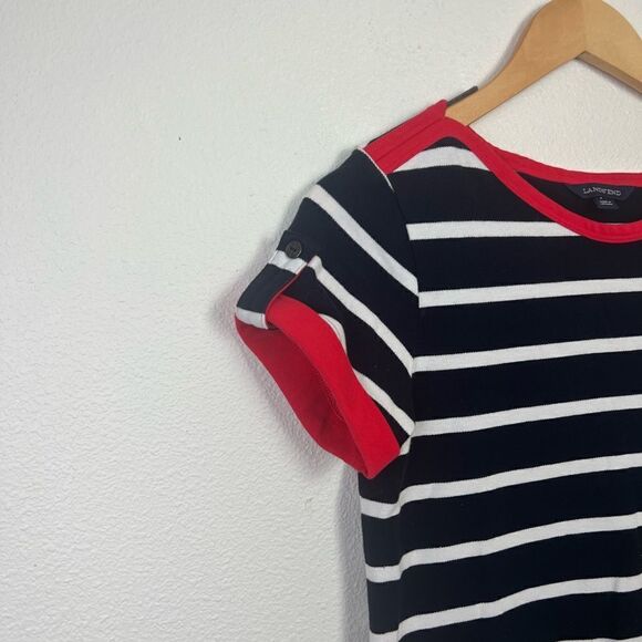 Lands End Striped Dress Round Neck Short Sleeve Navy White Summer Casual XS - Picture 5 of 8